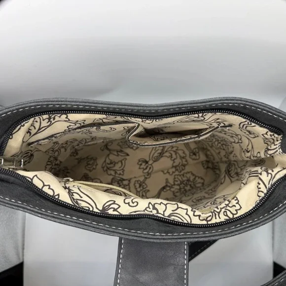 Western Embroidered Crossbody Bucket Bag Black Teal Floral Studded Concho Boho - Picture 8 of 14